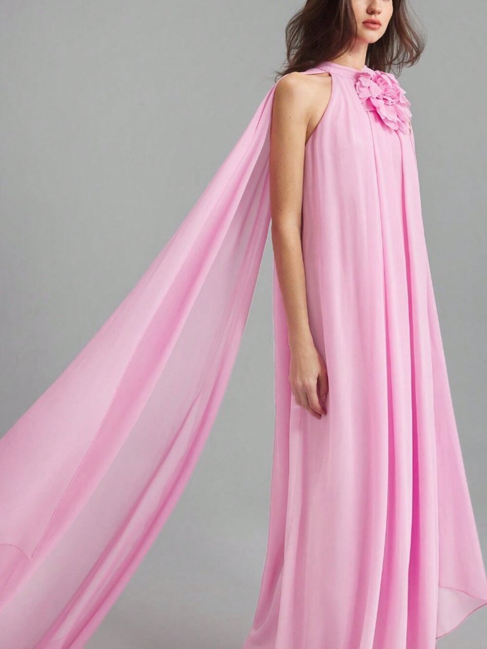 Pink Party Women's 3d Floral Design Chiffon drapey Maxi dress - Picture 7 of 8
